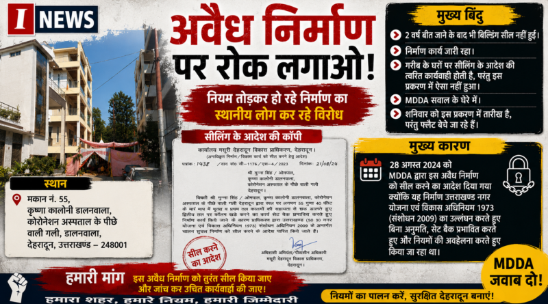 देहरादून के डालनवाला क्षेत्र में कथित अवैध निर्माण को लेकर बड़ा विवाद